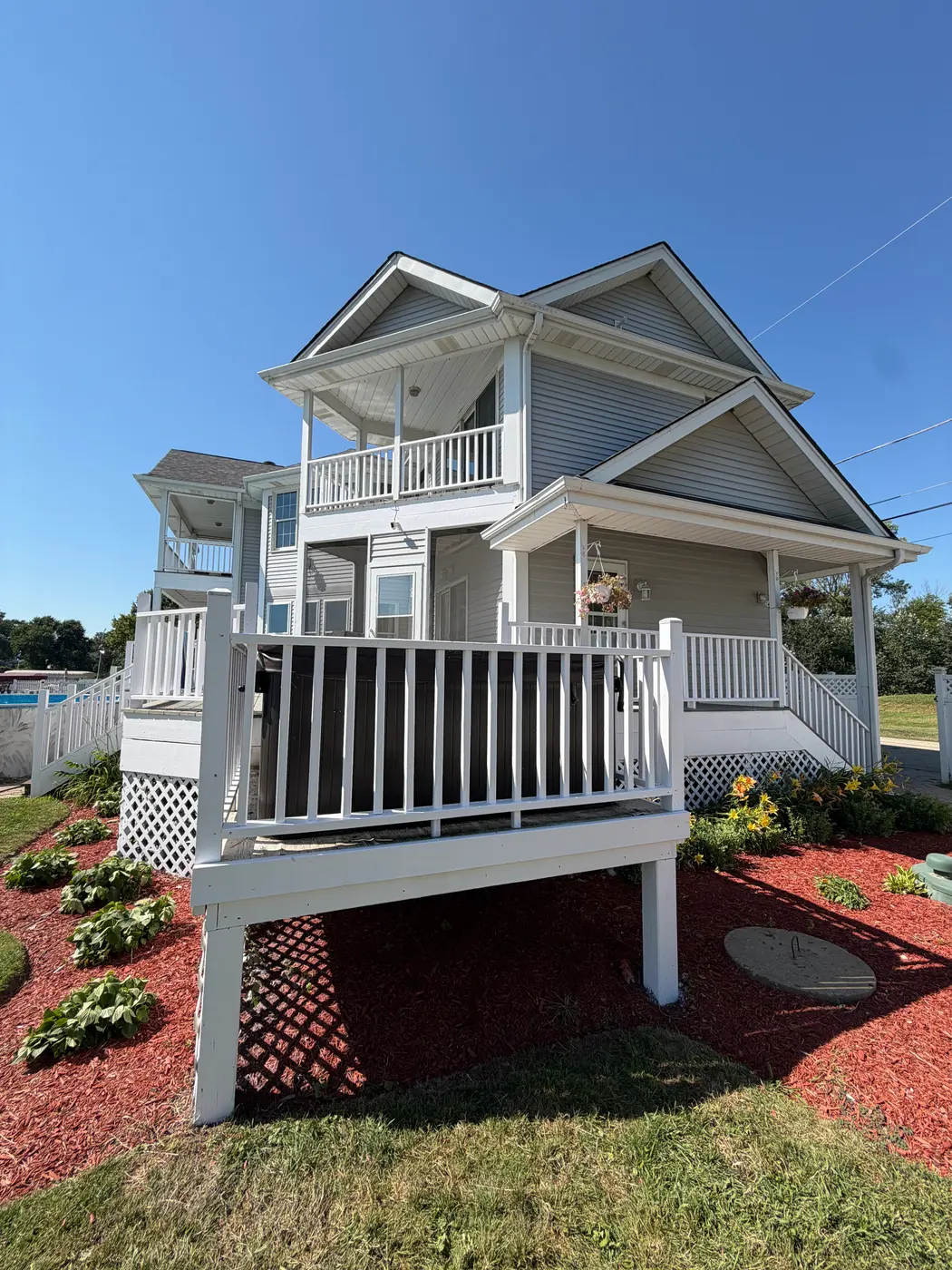 Deck & Fence Staining project — White Deck & Railings